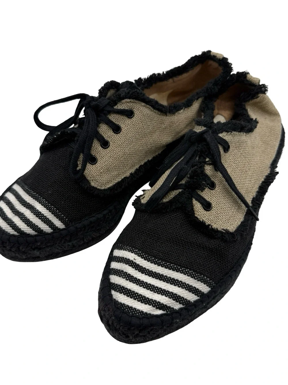 Free People Striped Espadrilles Black Cream Boho Beach Size 40